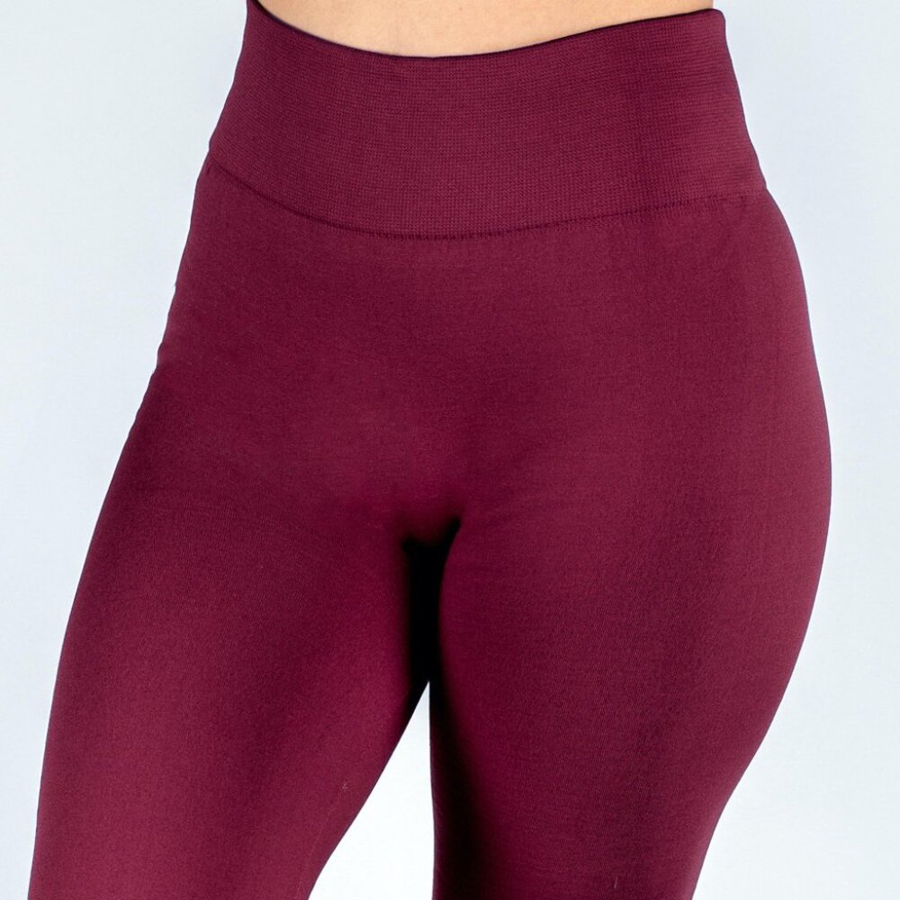 NWT BOUTIQUE  FALL/WINTER  FLEECE Lined Leggings. BURGUNDY  SIZE: 0 - 12 - Picture 2 of 2